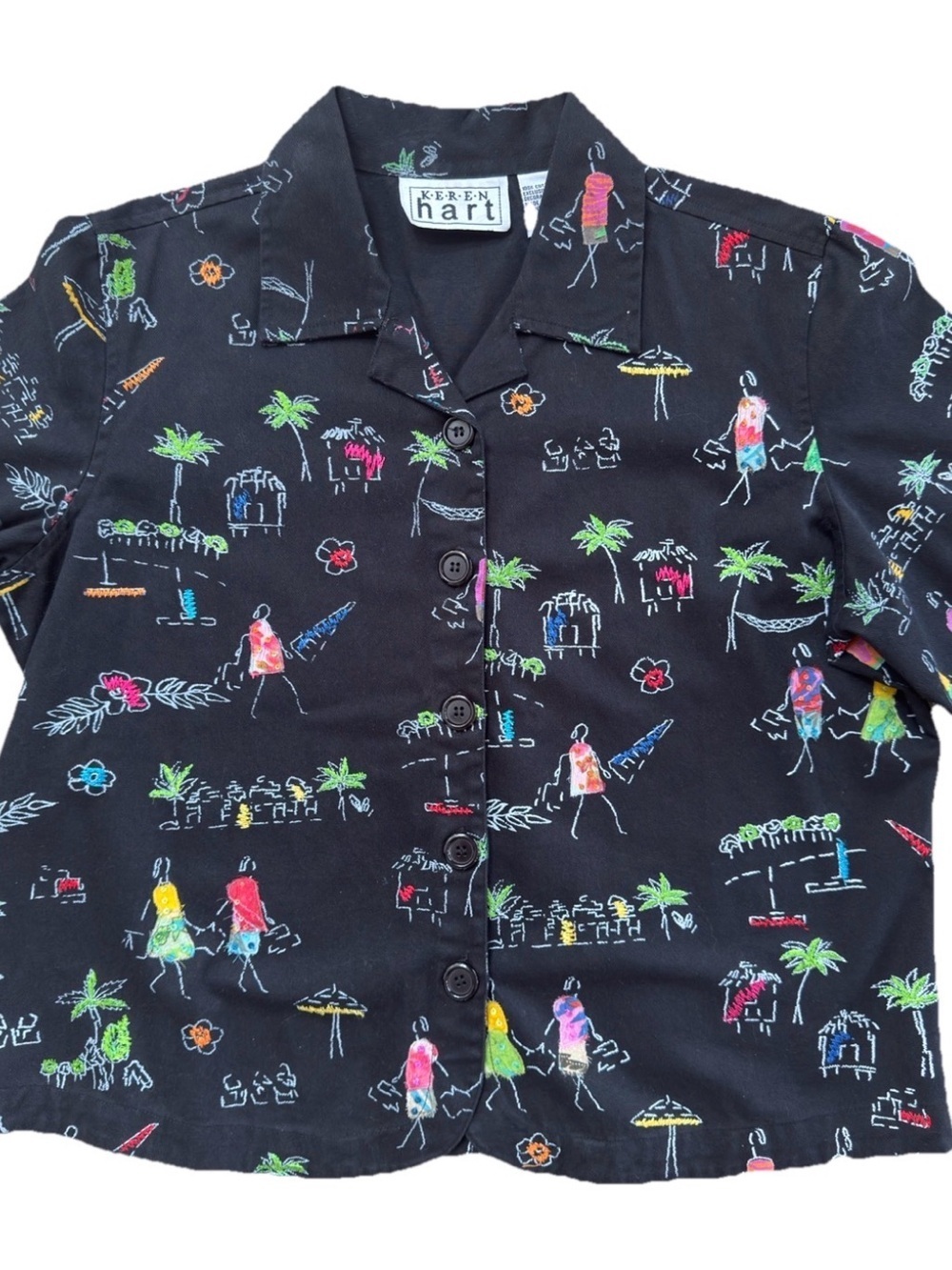 Vintage 90s Y2K Keren Hart Women Colorful People Button Up Jacket XL Embroidered - Picture 3 of 11